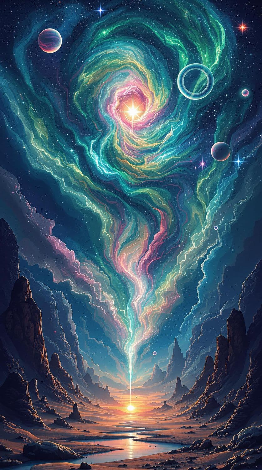 Alien Desert Under a Cosmic Sky