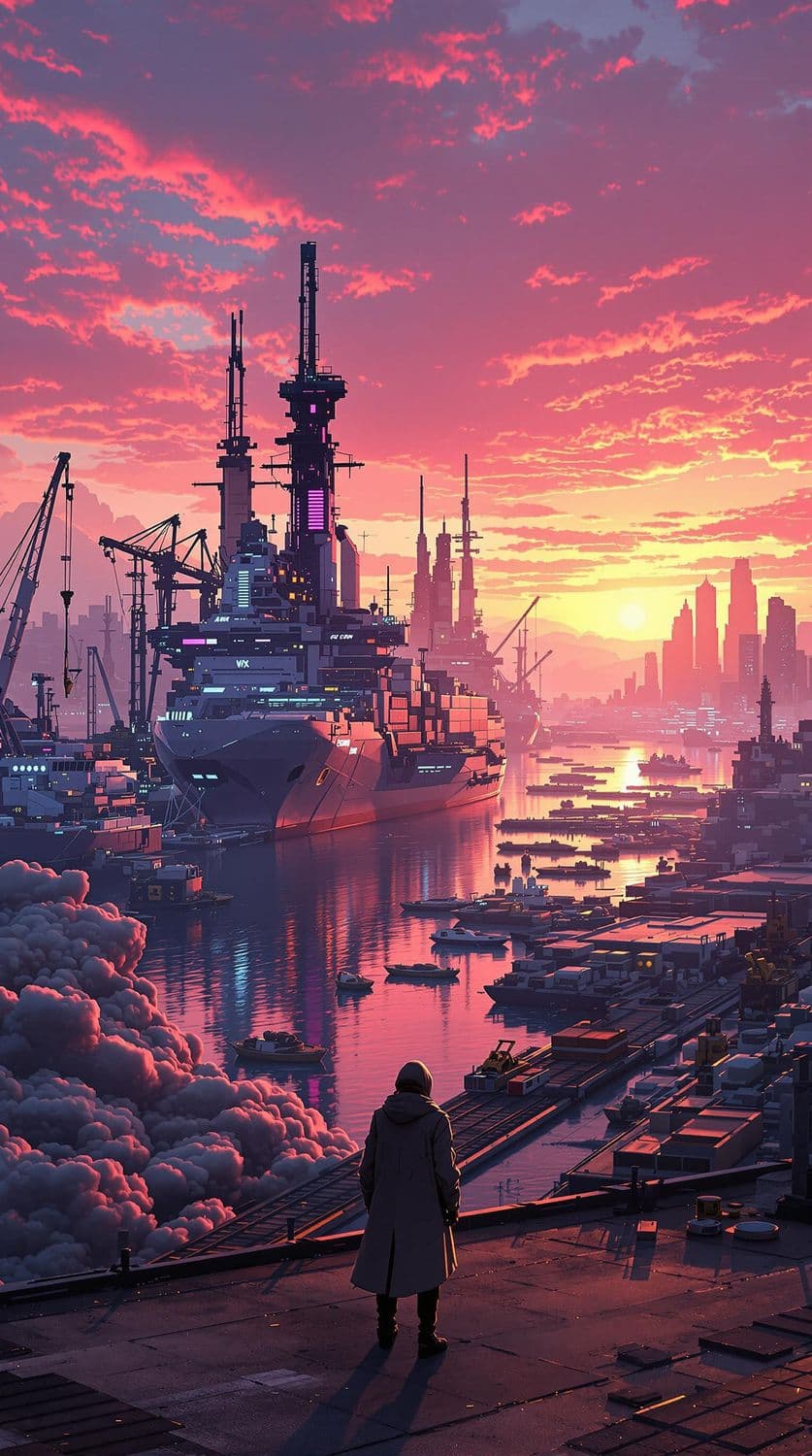 Cyber Harbor Sunset
