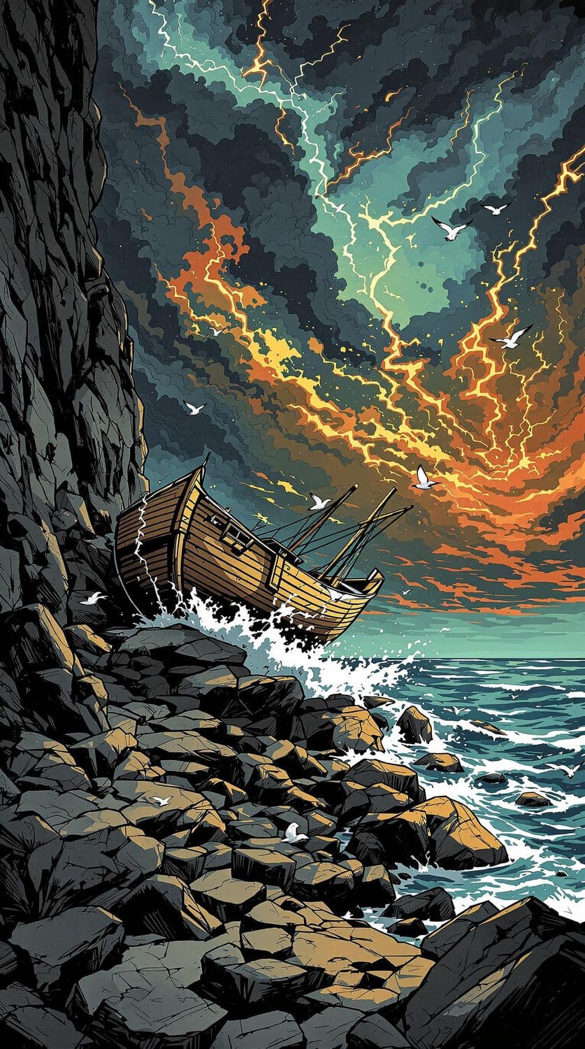 Stranded Sailboat in Storm