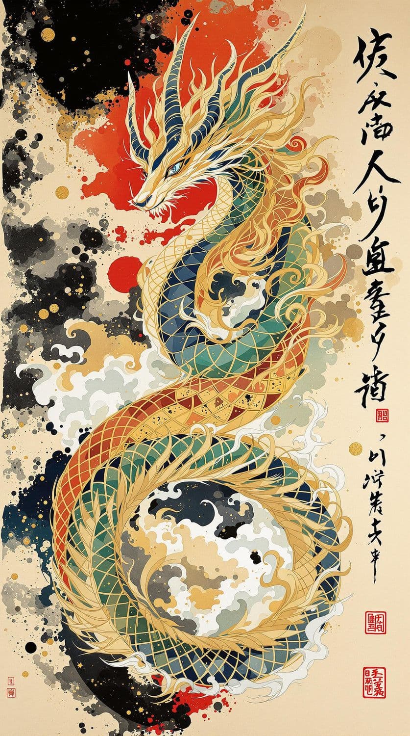 Vibrant Kirin Amidst Flames