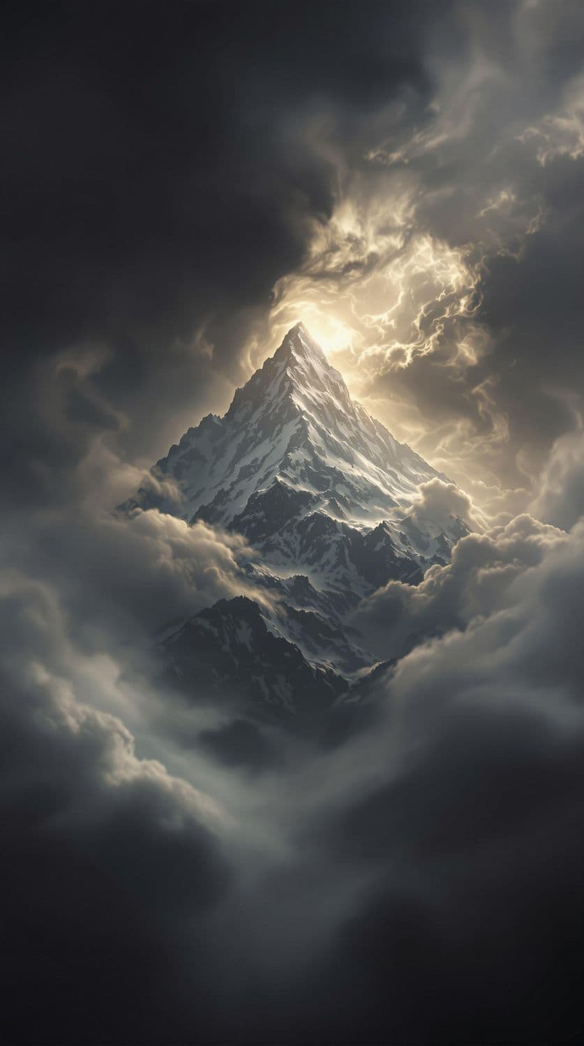 Majestic Mountain in Swirling Clouds
