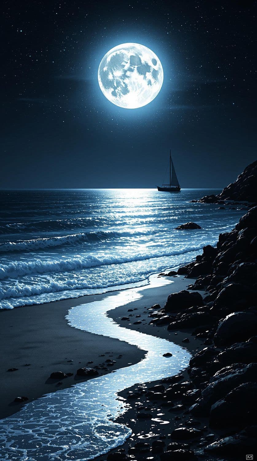 Lunar Glow Over the Ocean