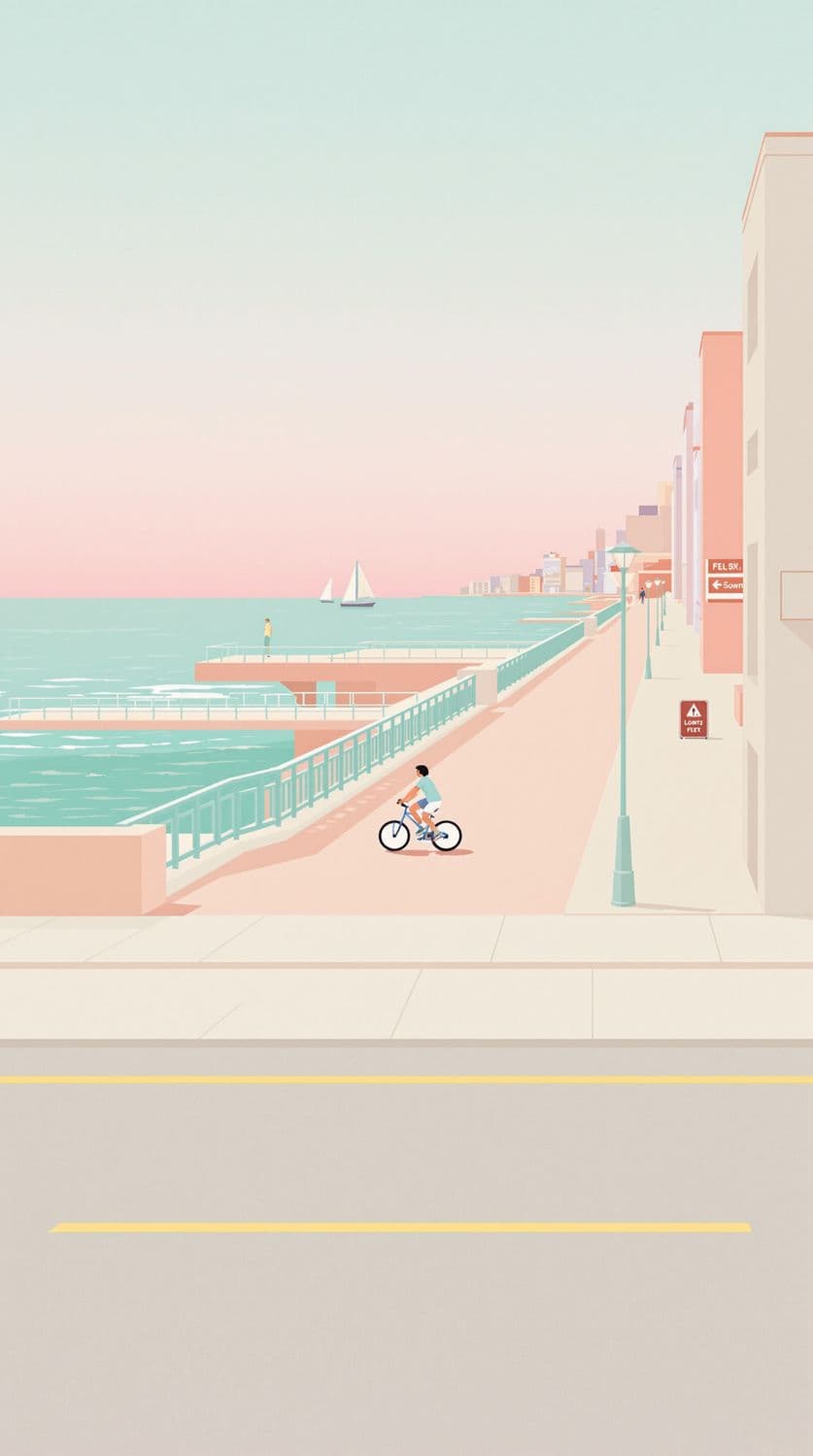 Pastel Seaside Promenade