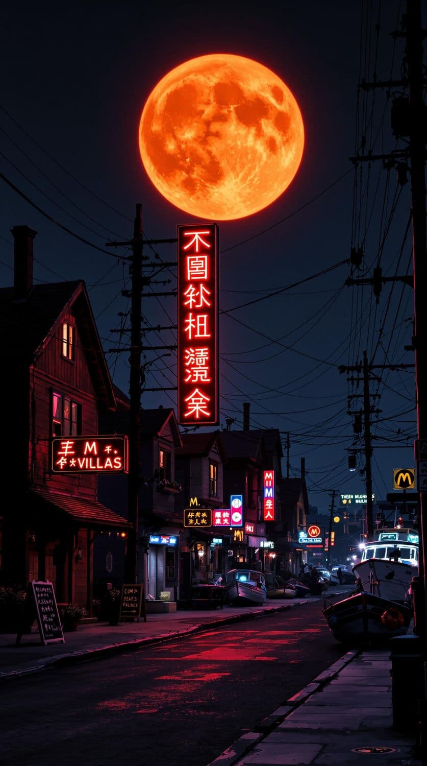 Moonlit Coastal Street