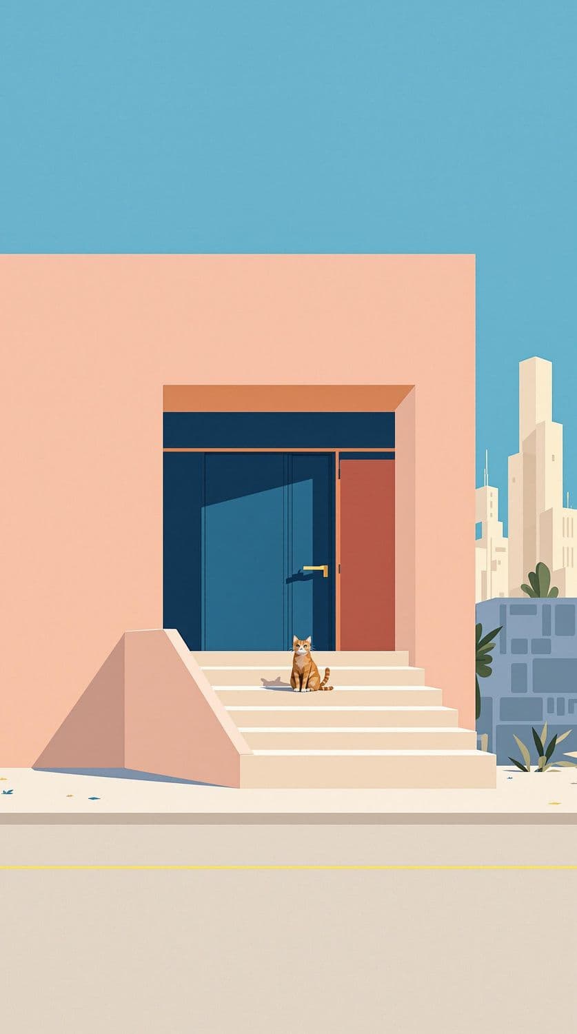 Peach Library with Cat