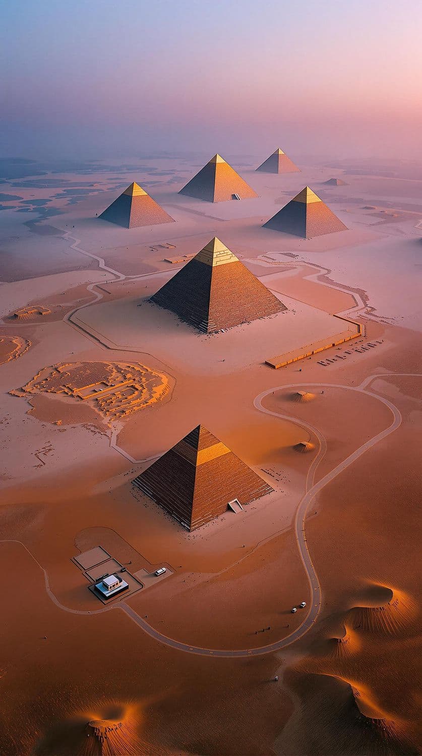 Mystical Dawn Over Desert Pyramids