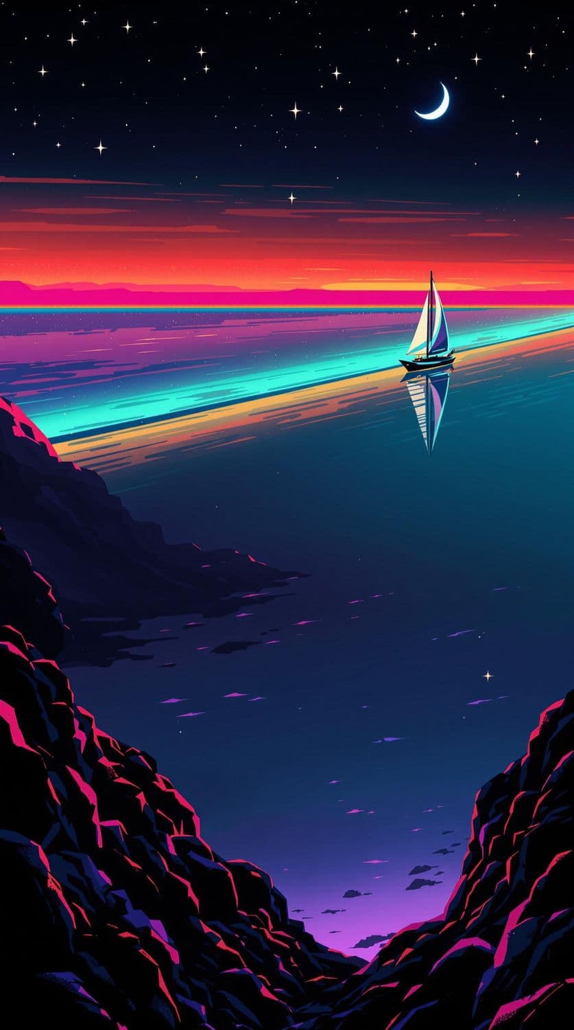 Futuristic Sailboat on Neon Waters