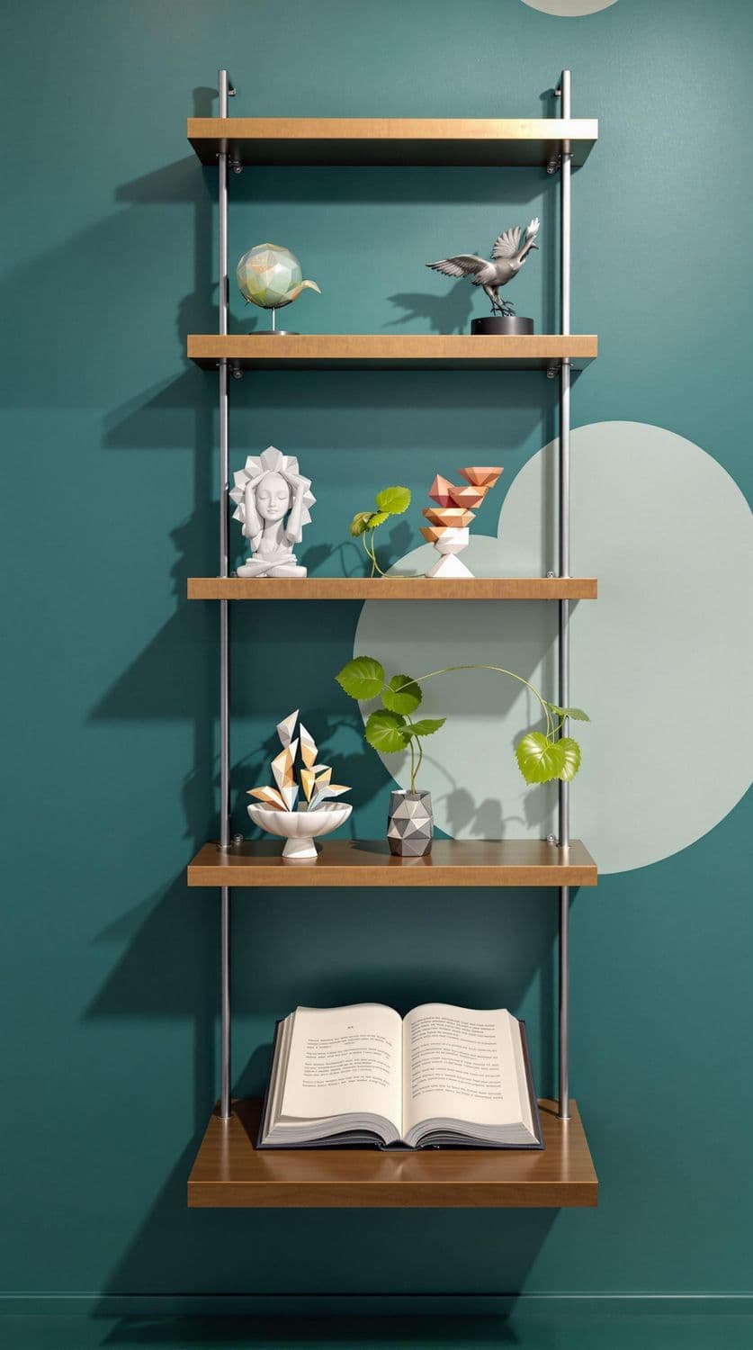 Artistic Metal Shelves with Sculptures