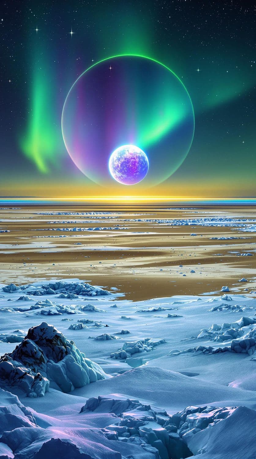 Frozen Tundra Under Aurora