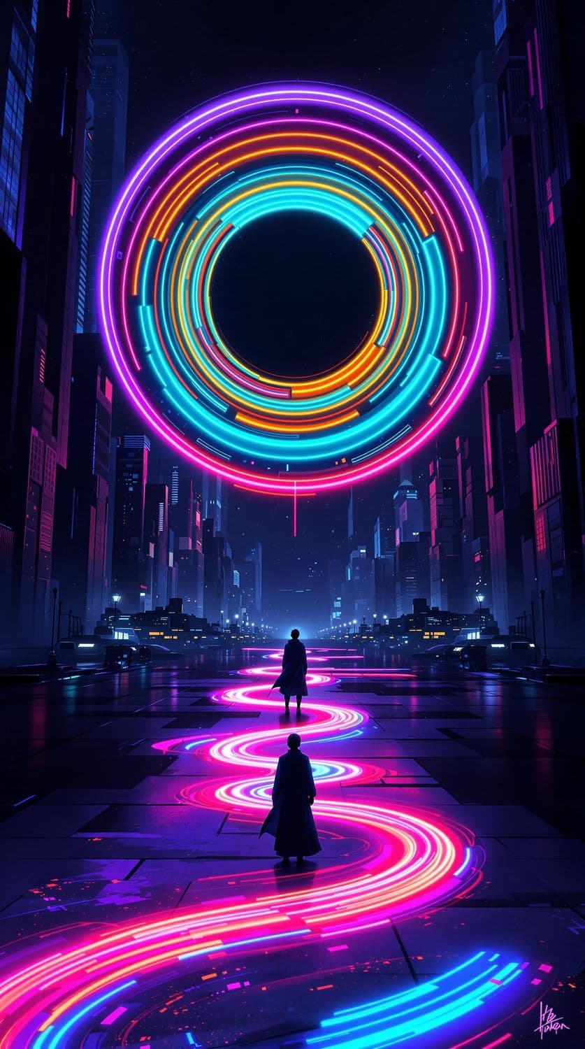 Neon Circle in the Urban Night
