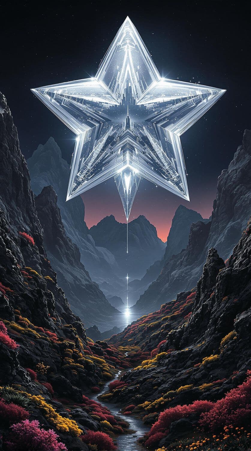 Fantastical Mountain with Silver Star