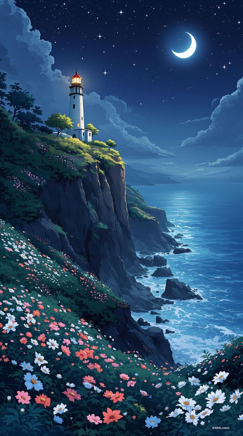Lighthouse by the Moonlit Sea