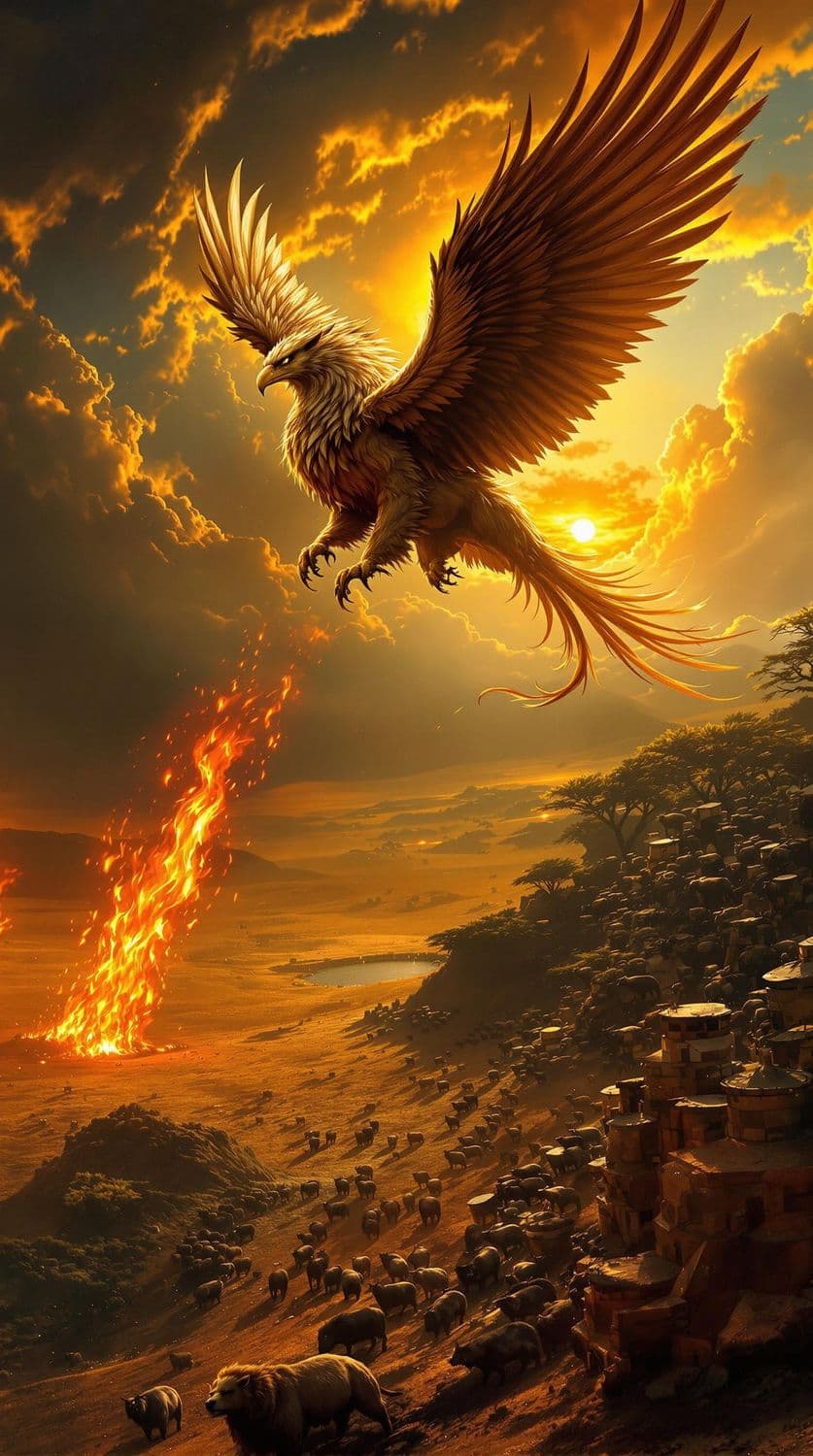Griffin Over Golden Savanna