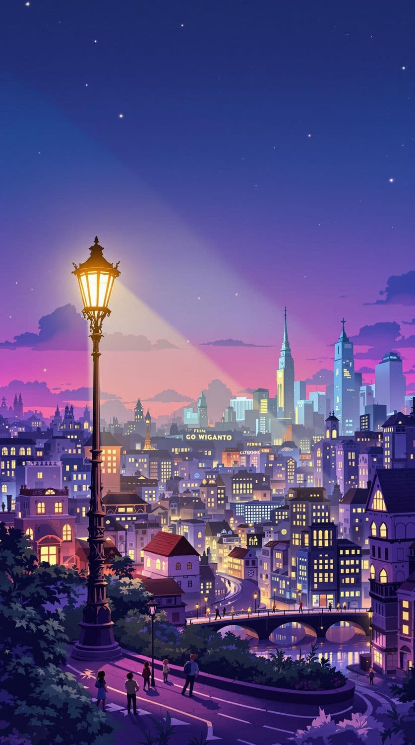 Whimsical Dusk Cityscape