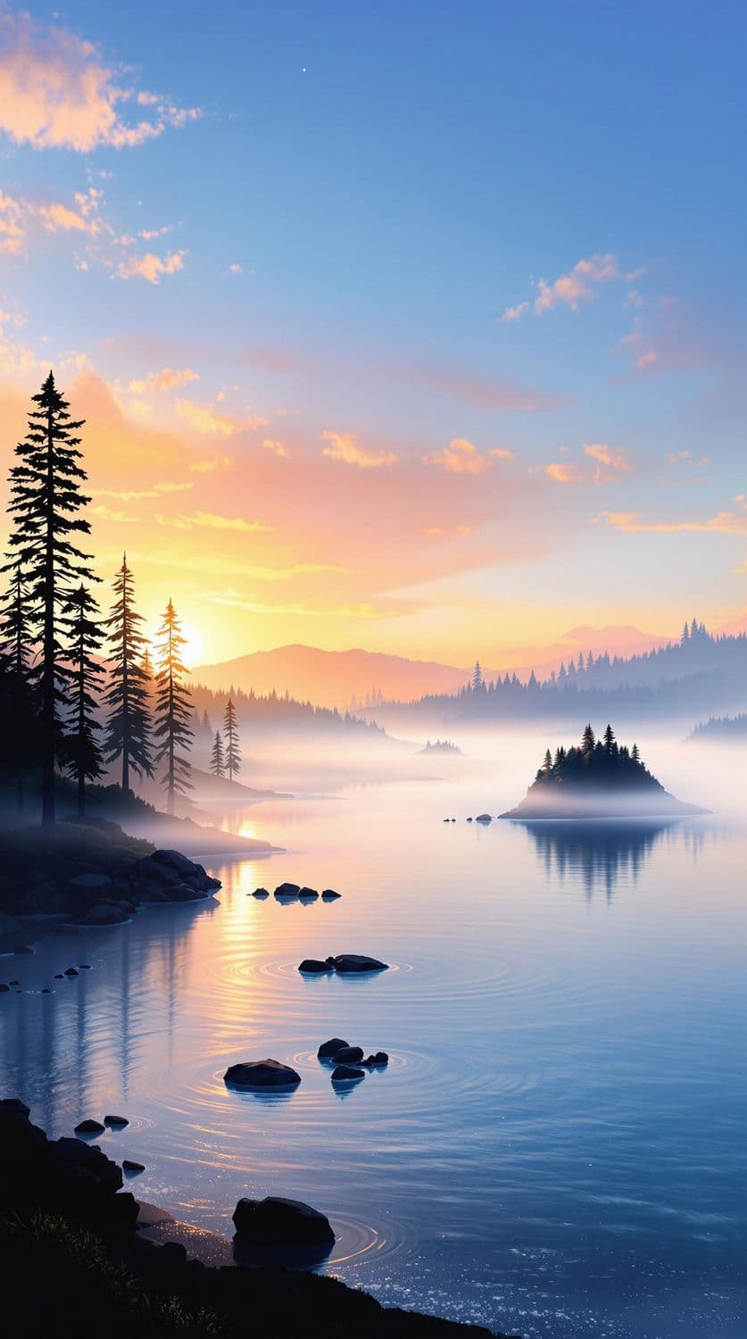 Dawn at the Misty Lake