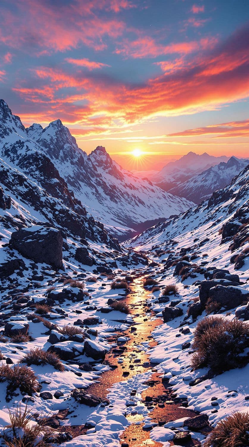 Sunrise Over Snowy Peaks