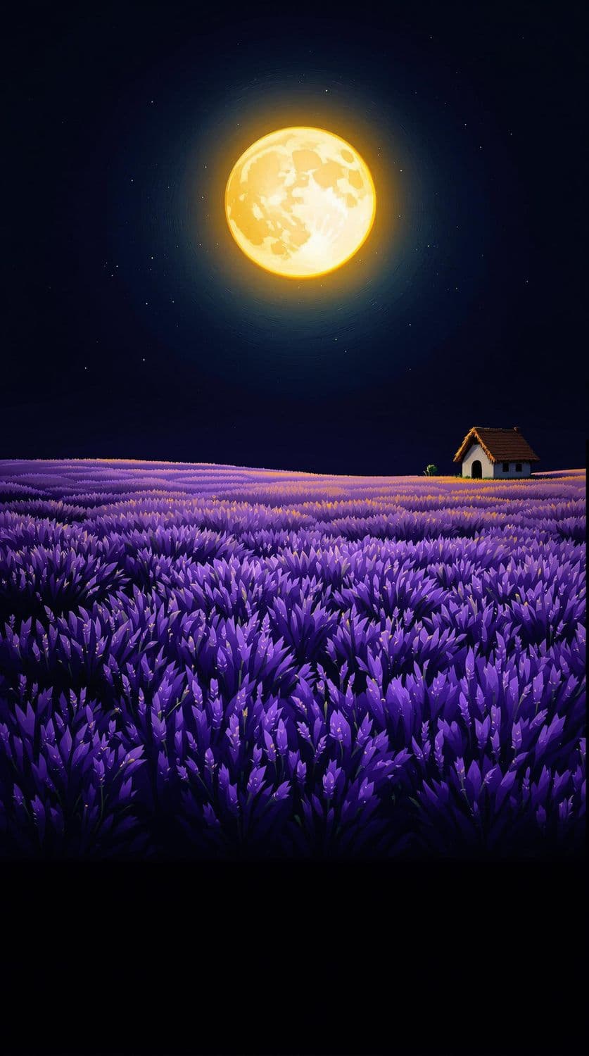 Lavender Field Under Moonlight