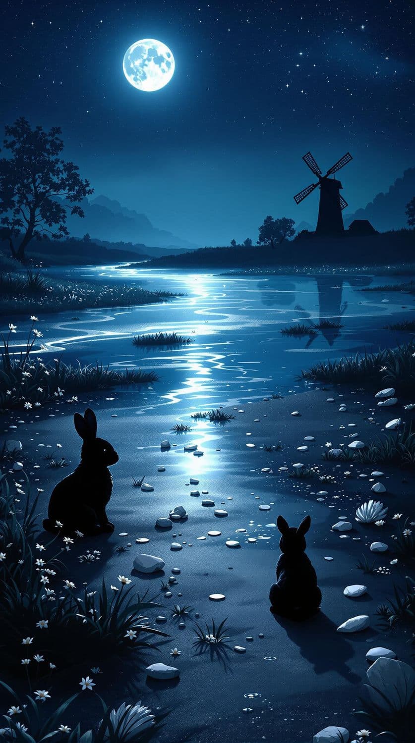 Moonlit Meadow with Rabbit
