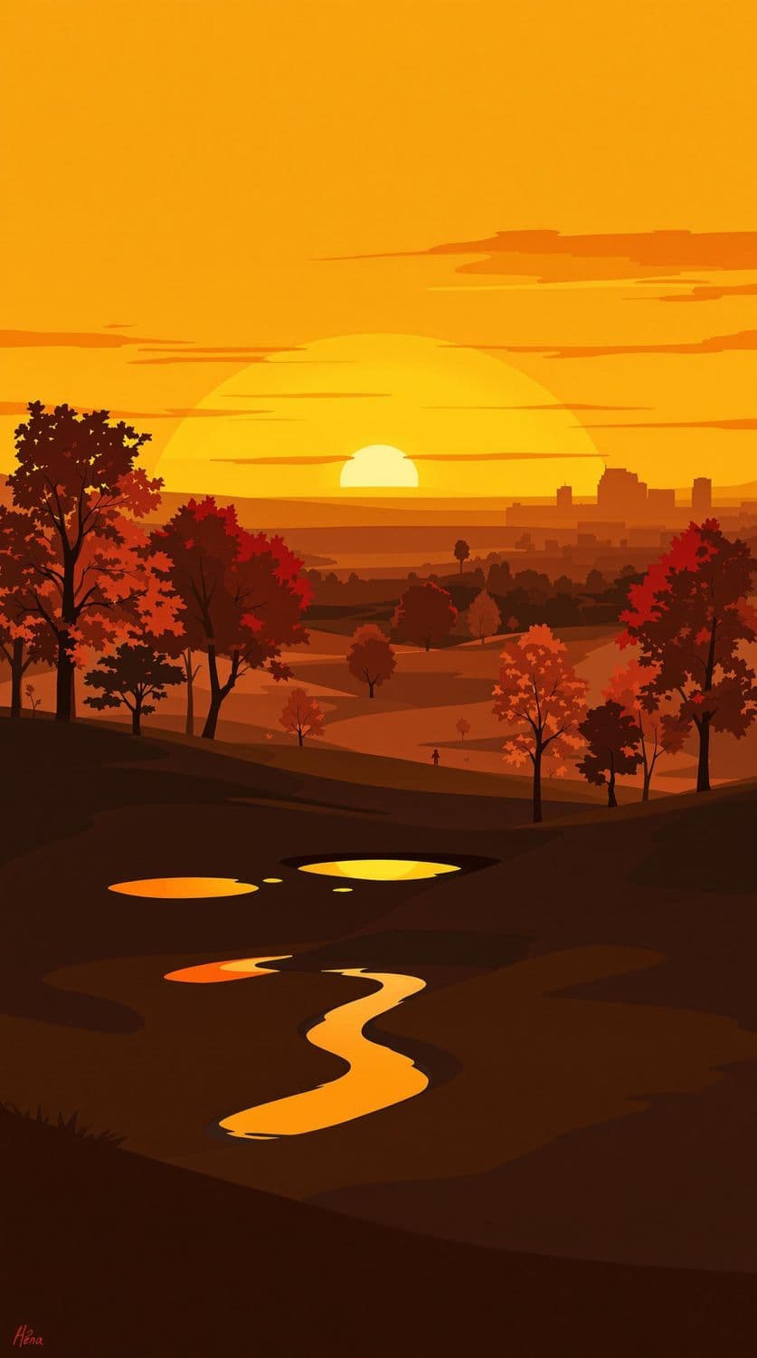 Sunset in the Autumn Park