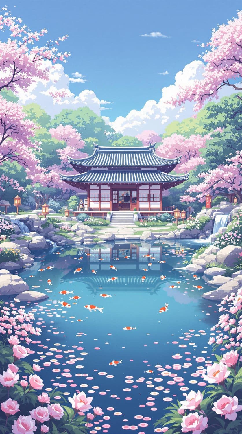 Japanese Tea House in Tranquil Garden