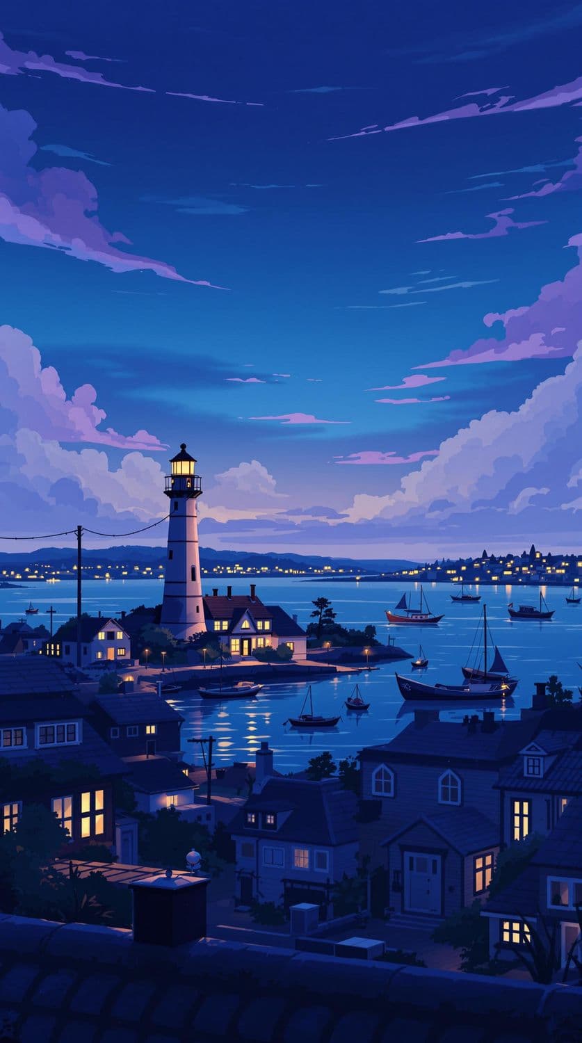 Dusk Over Coastal Village