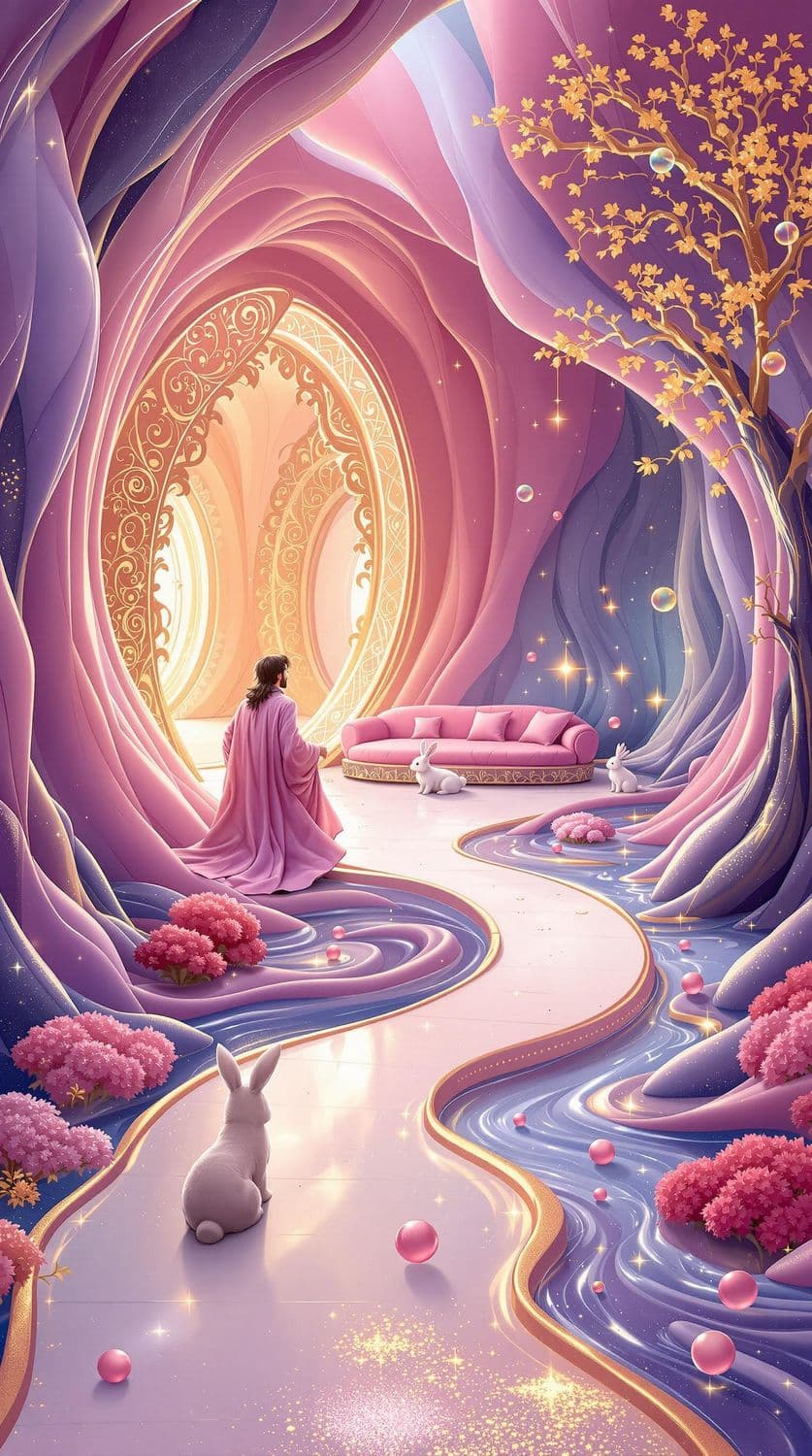 Whimsical Pink and Gold Dreamscape
