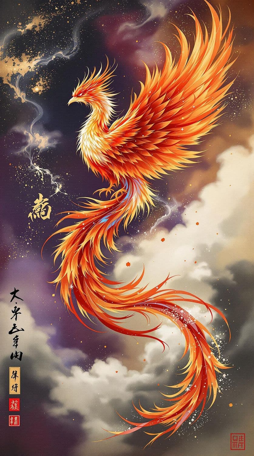 Ethereal Phoenix in Ink Wash
