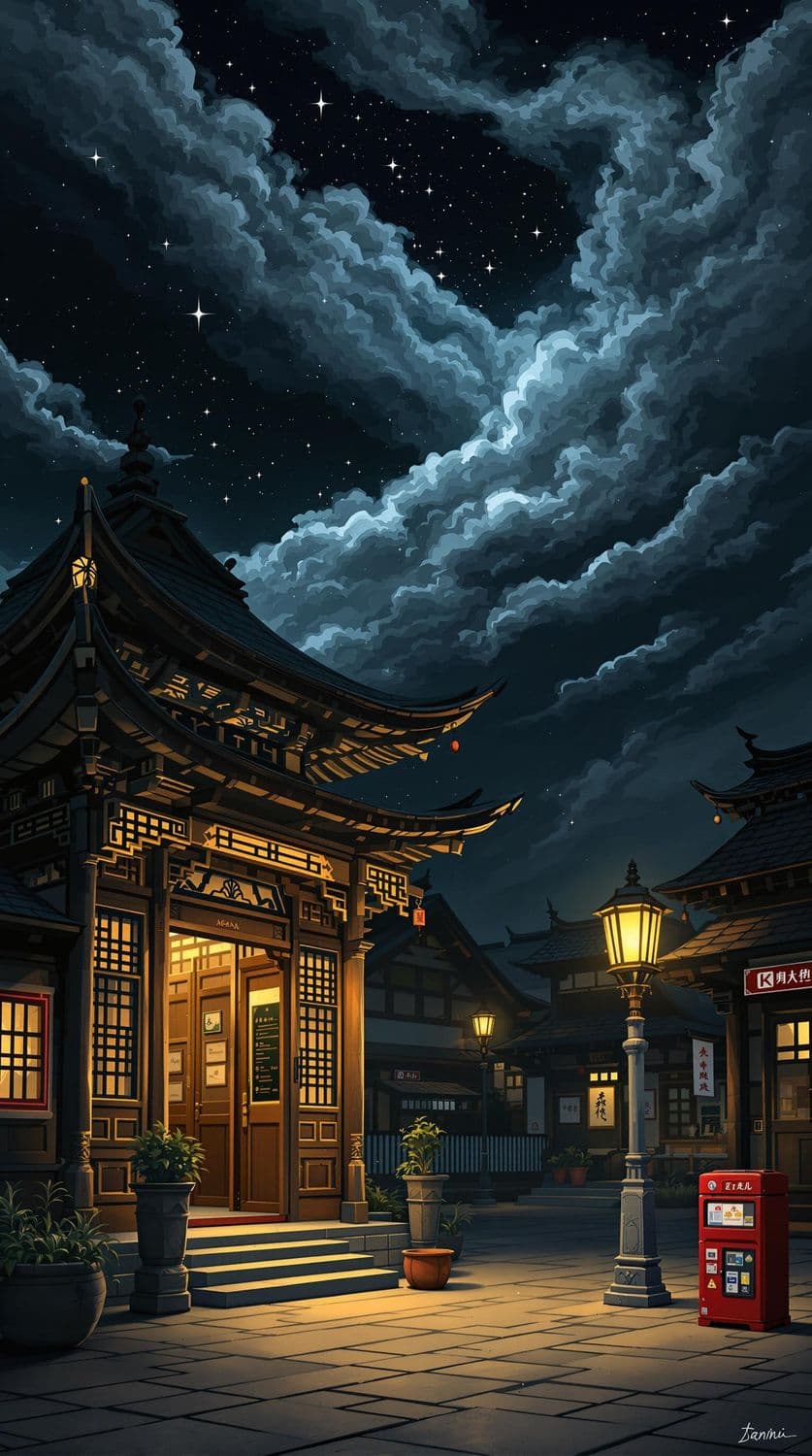 Mystical Ancient Village at Night