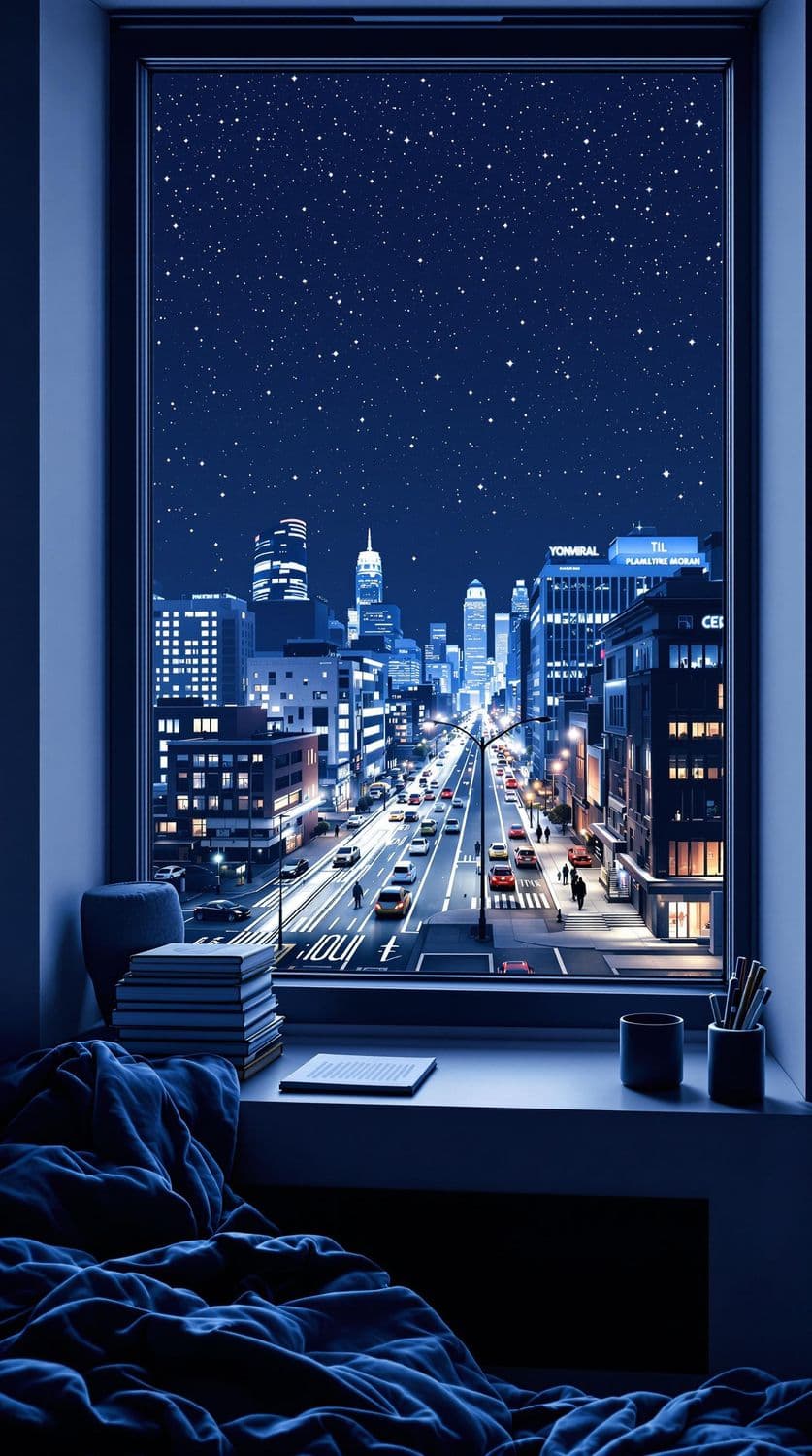 Reading Nook with a Night City View