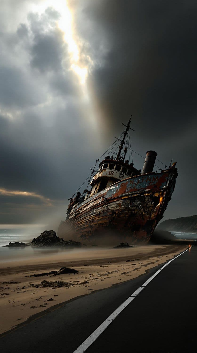 Shipwreck on a Desolate Beach