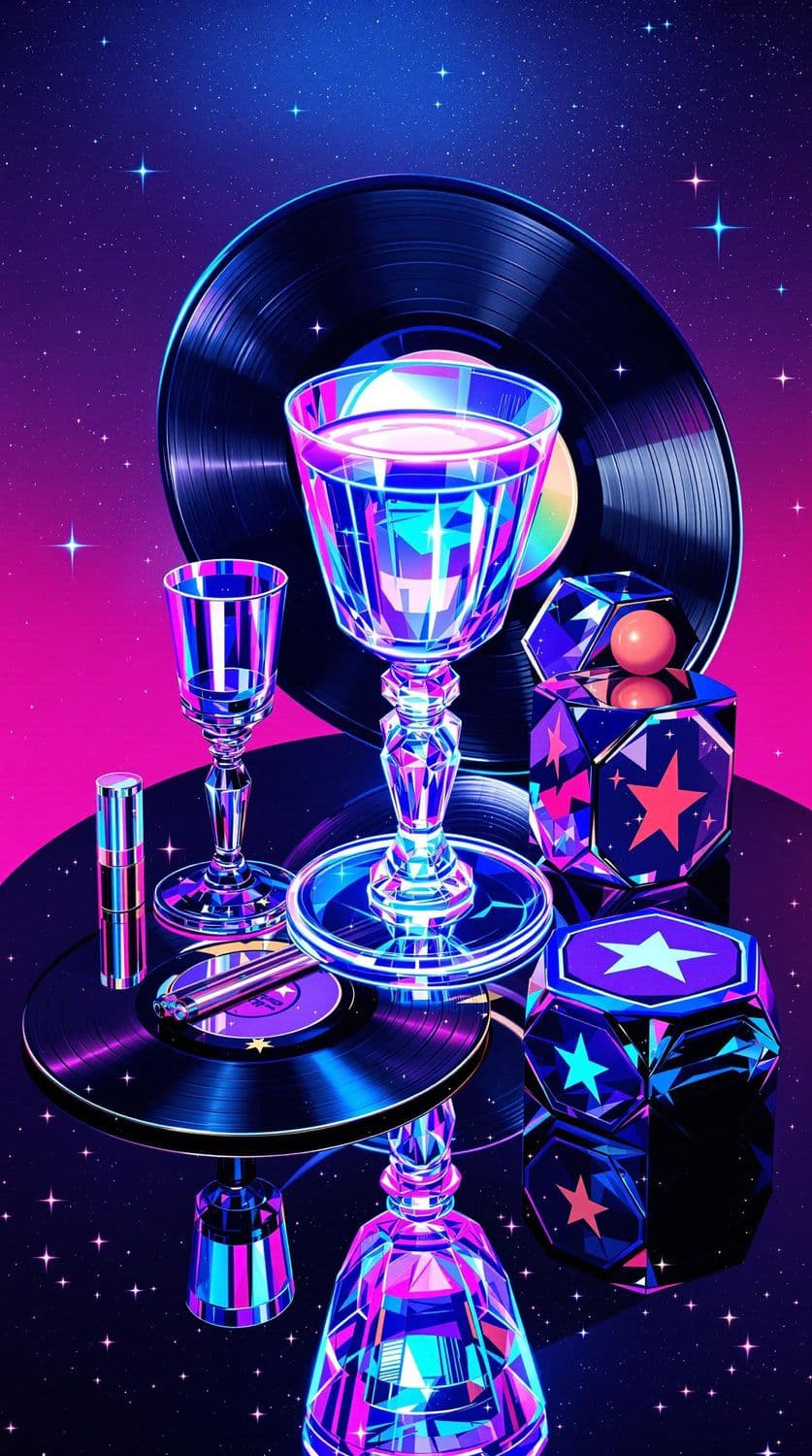 Chalice and Vinyl in Cosmic Glow