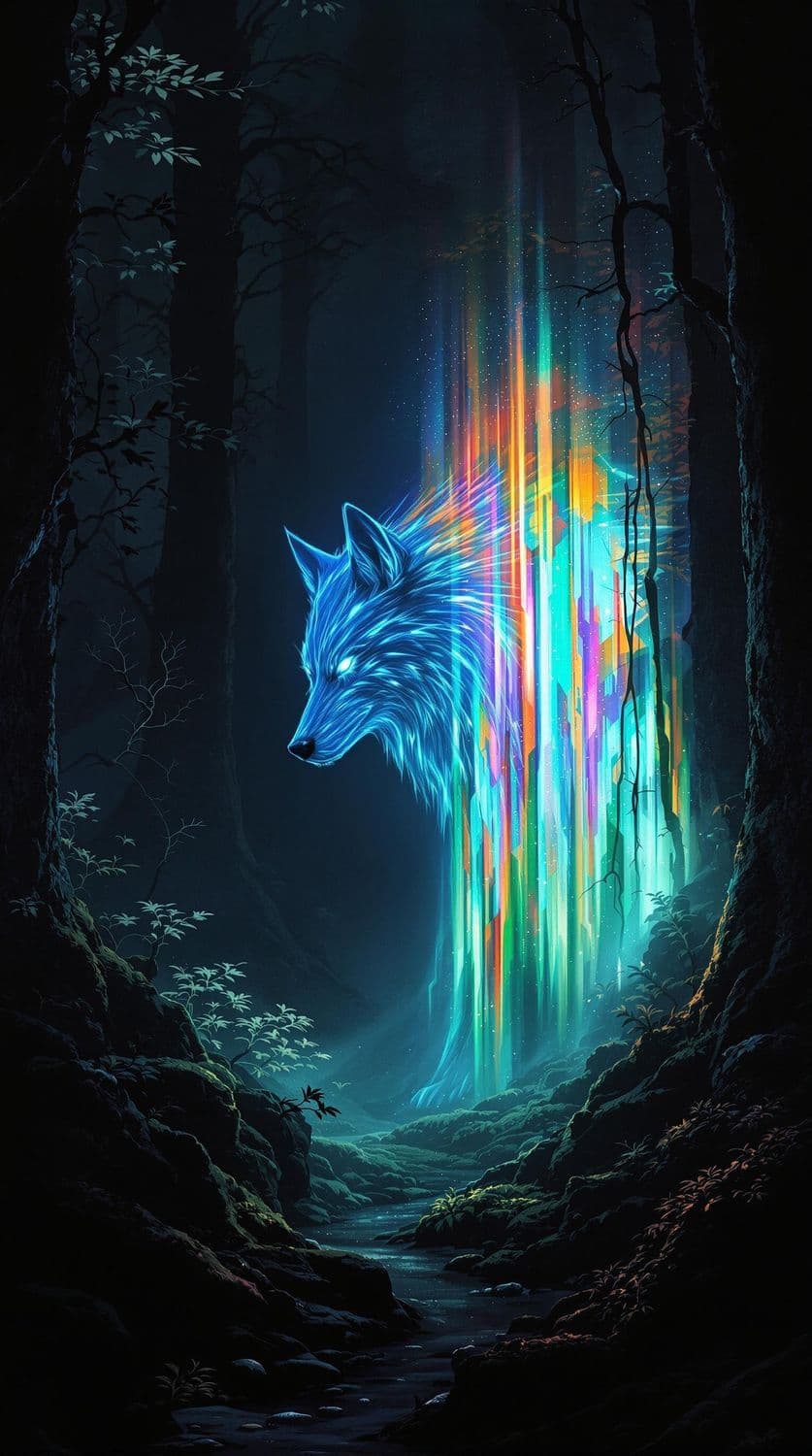 Spectral Wolf in Midnight Forest