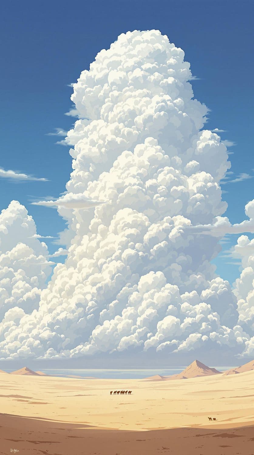 Desert Caravan Under Majestic Clouds