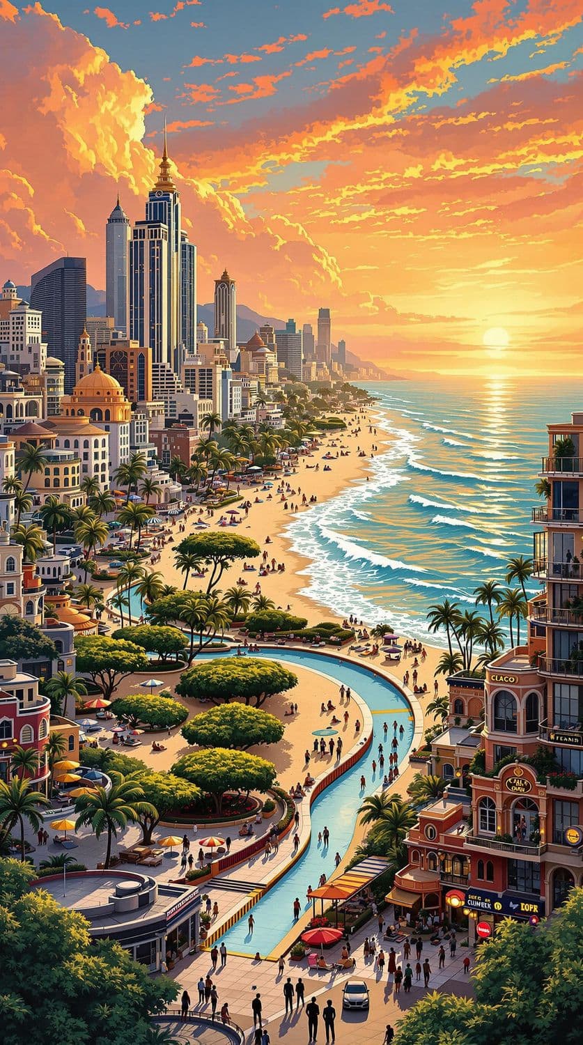 Sunset Coastal Cityscape