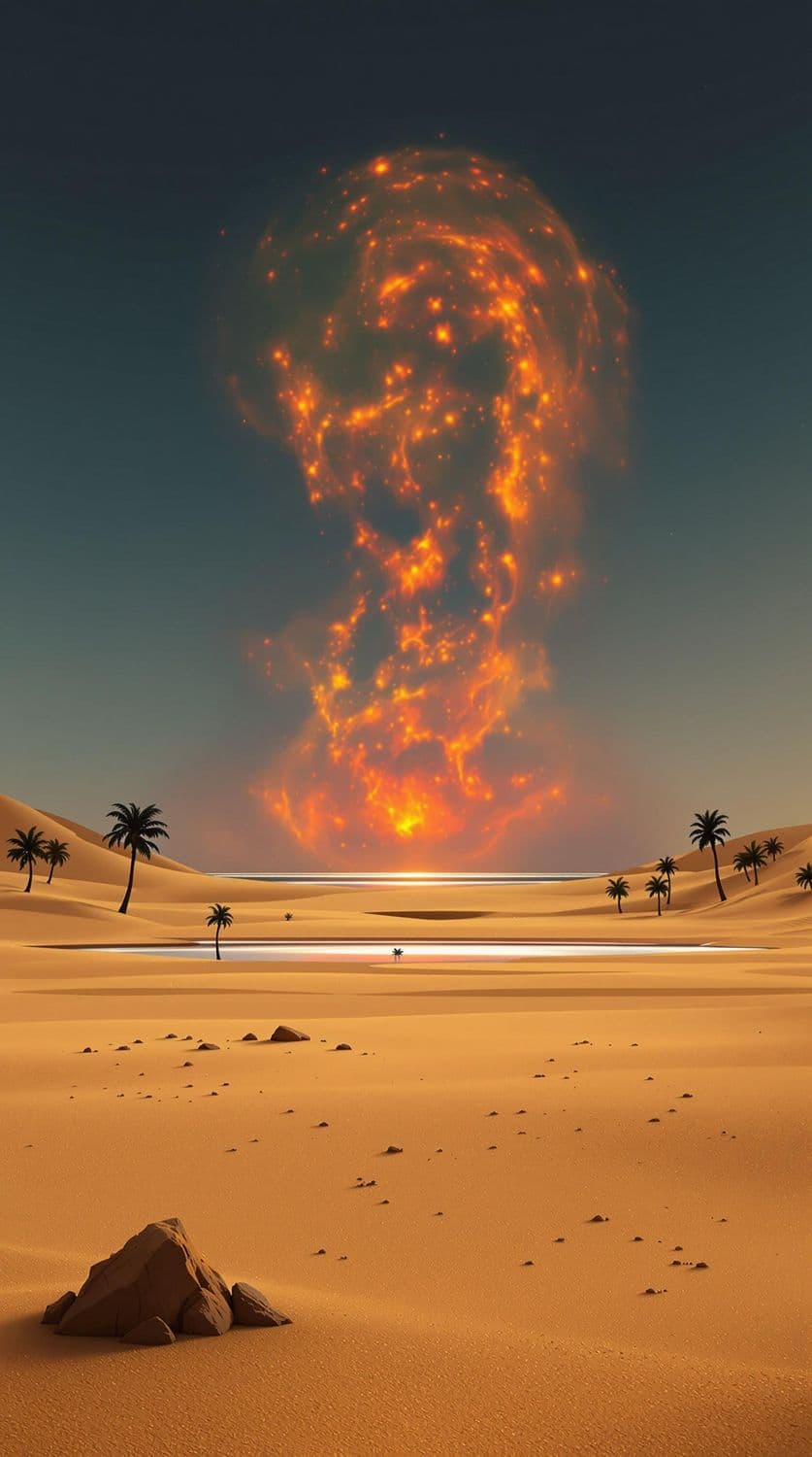 Desert Oasis Under a Cosmic Nebula