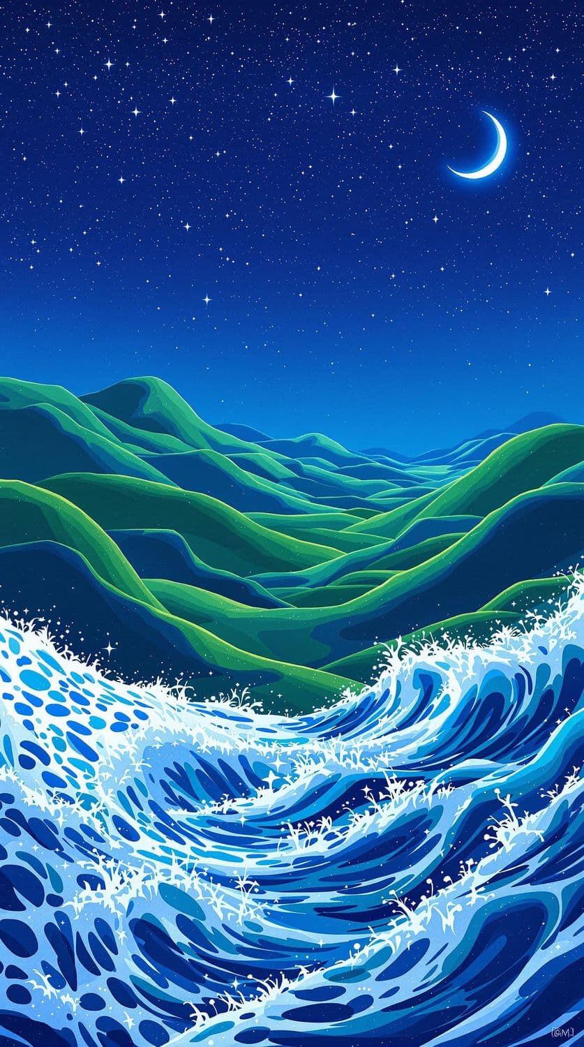 Starry Night Over Rolling Hills