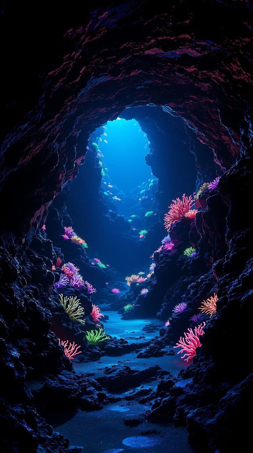 Bioluminescent Underwater Cave