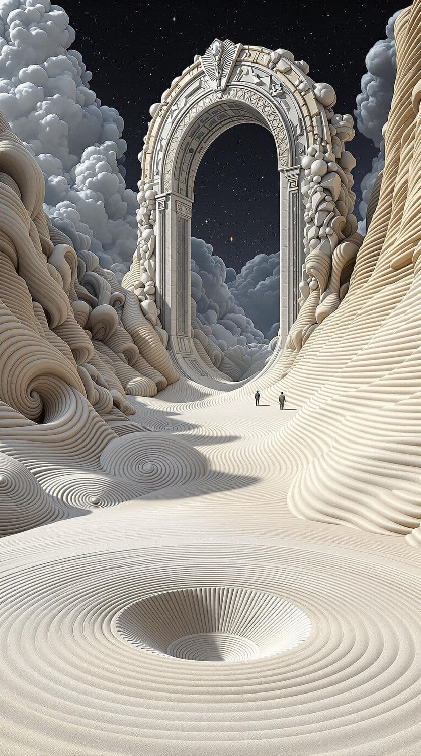 Mystical Silver Archway in a Surreal Desert