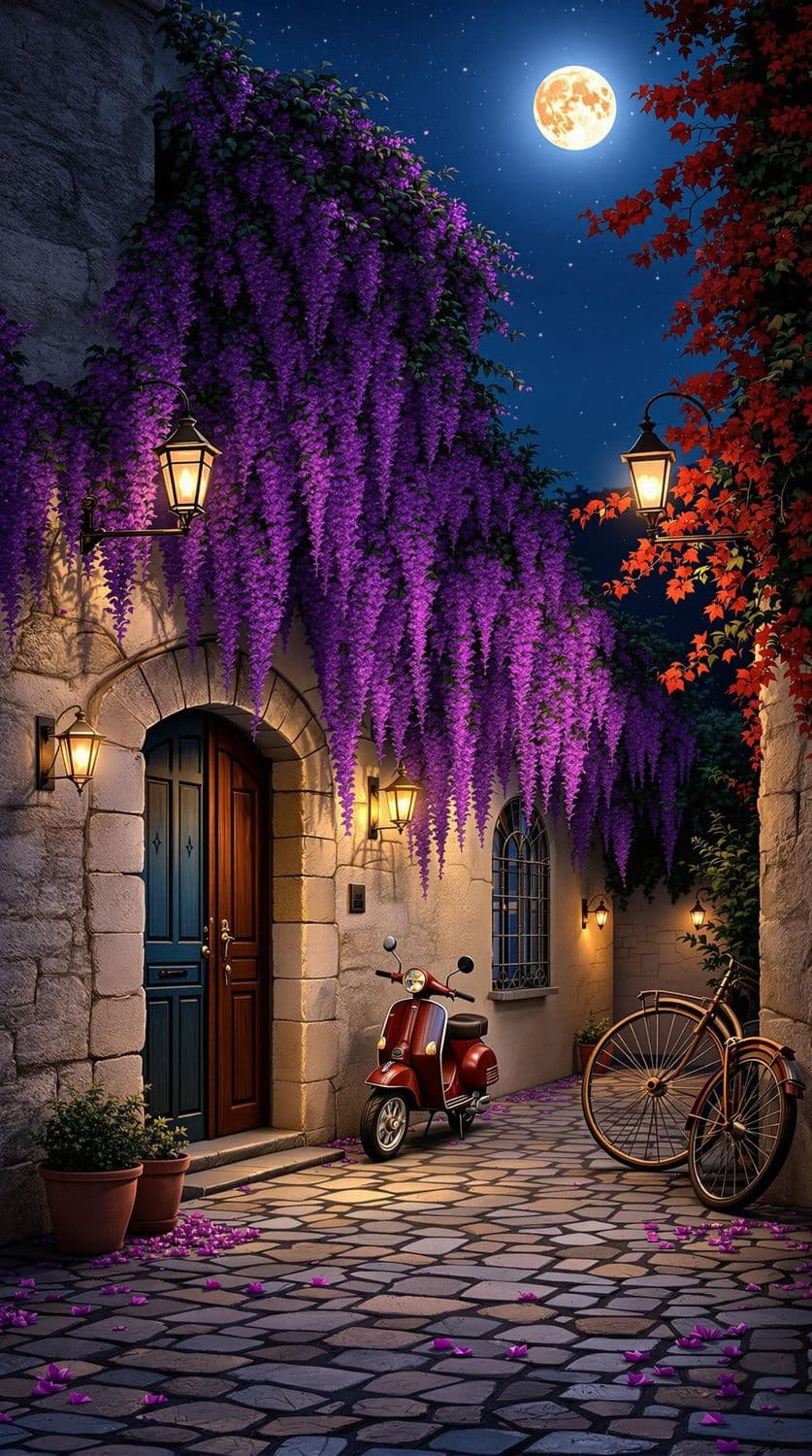 Moonlit Mediterranean Courtyard