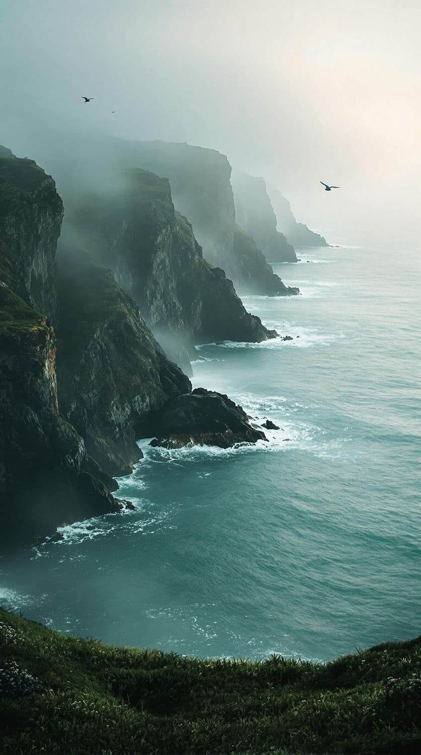 Misty Coastal Cliffs
