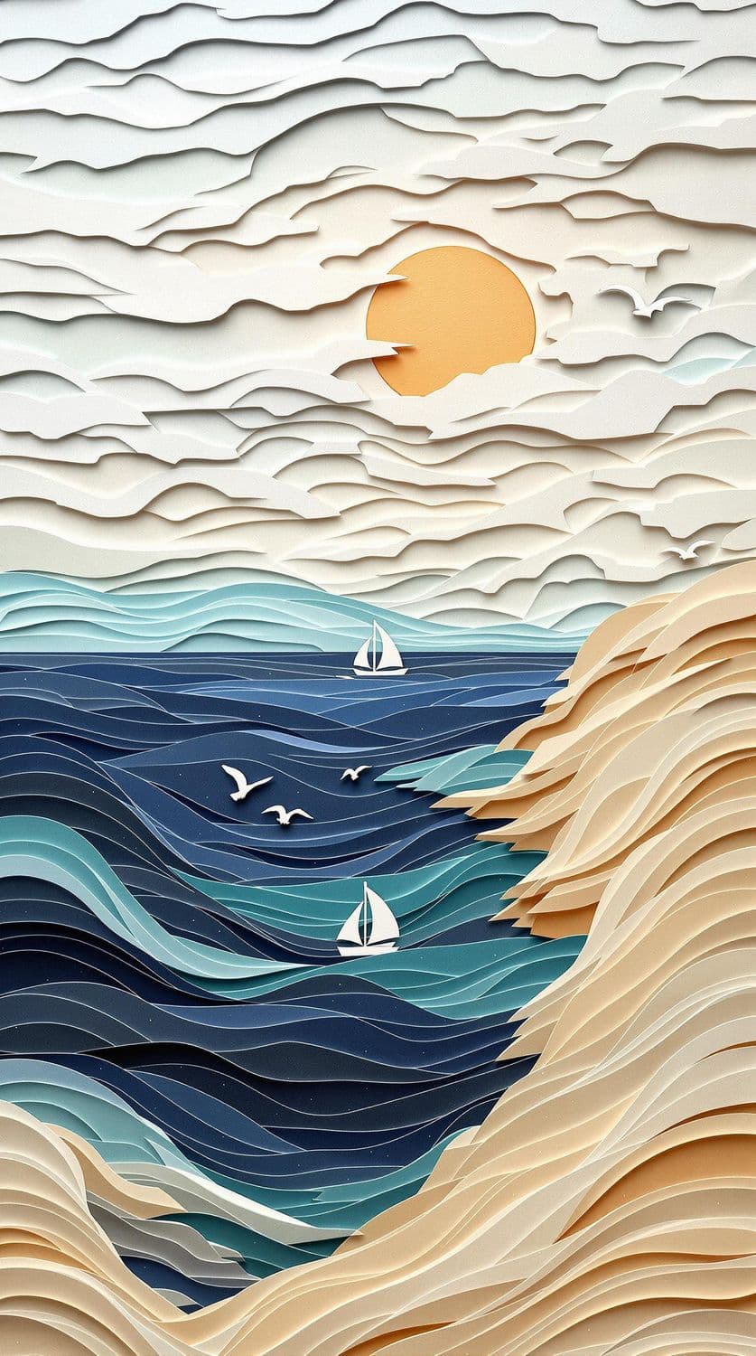 Paper-Cut Coastal Serenity