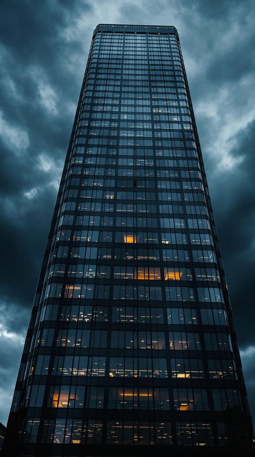 Glass Skyscraper Amidst Thunderstorm
