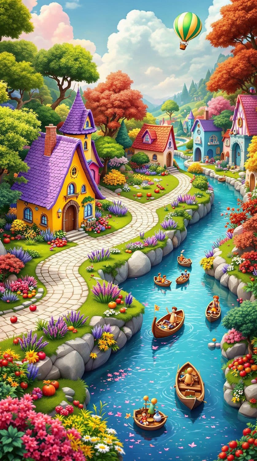 Whimsical Village in Lavender Bloom