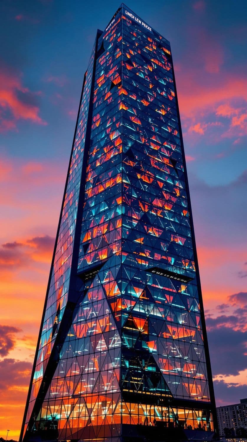 Geometric Skyscraper at Sunset