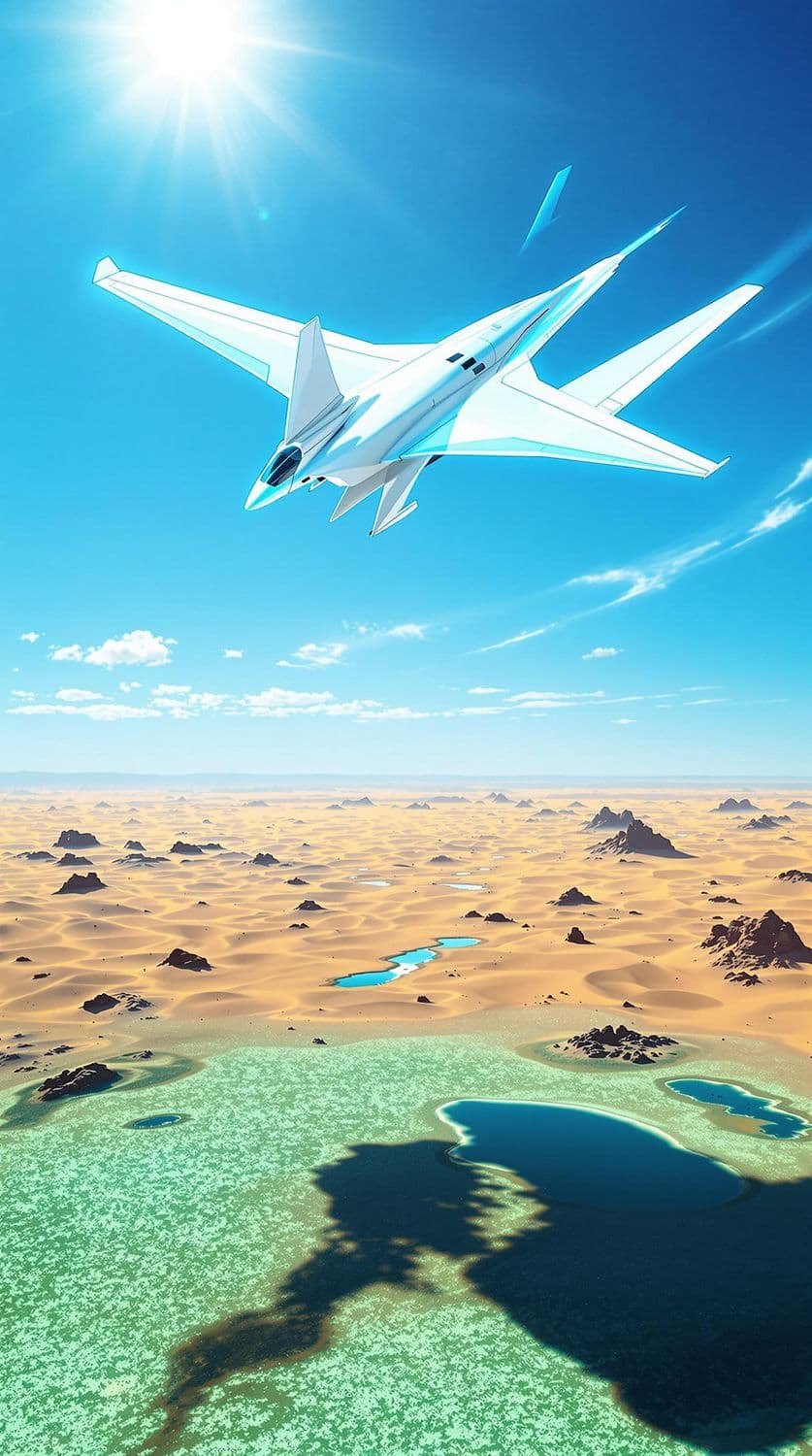 Winged Aircraft Over Sunlit Desert