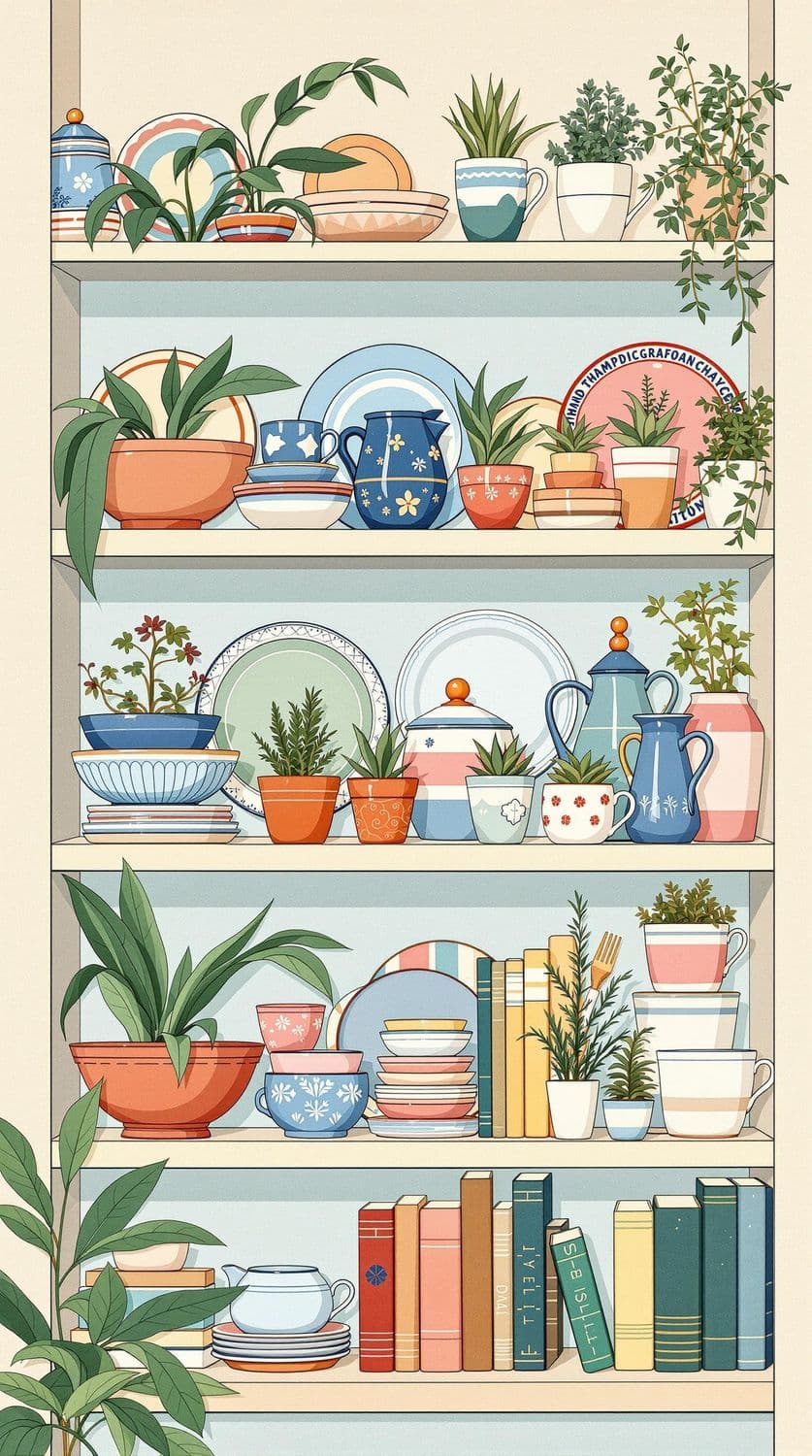 Colorful Kitchen Shelves with Succulents