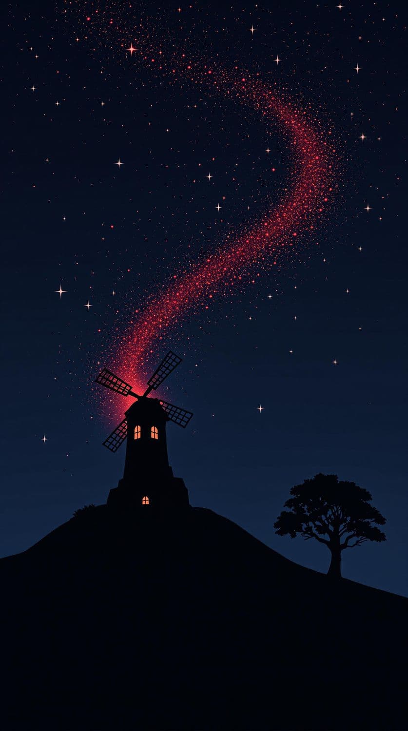 Whimsical Windmill at Night