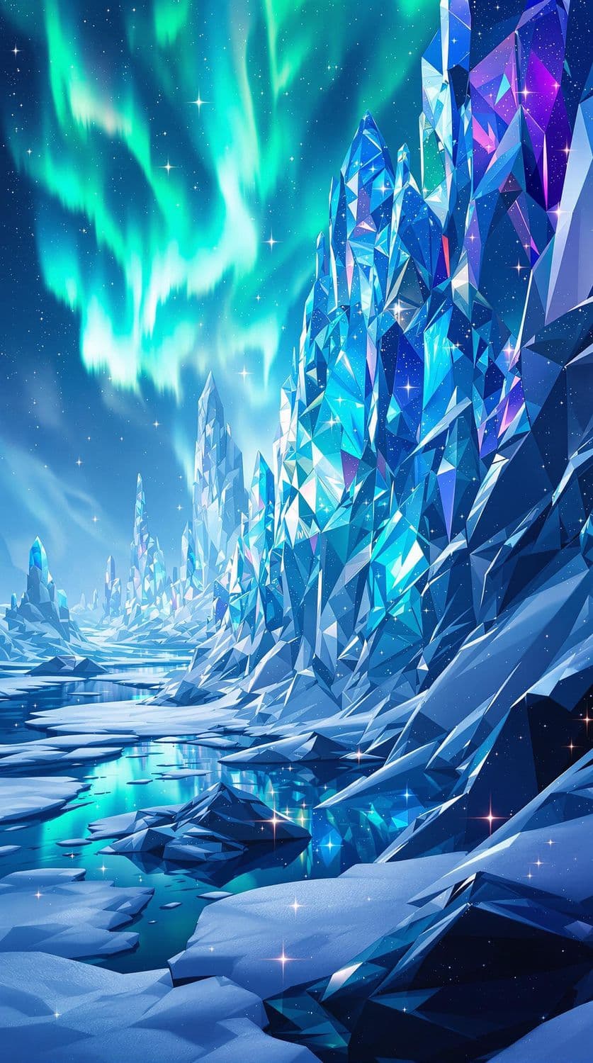 Aurora Over Crystal Icebergs