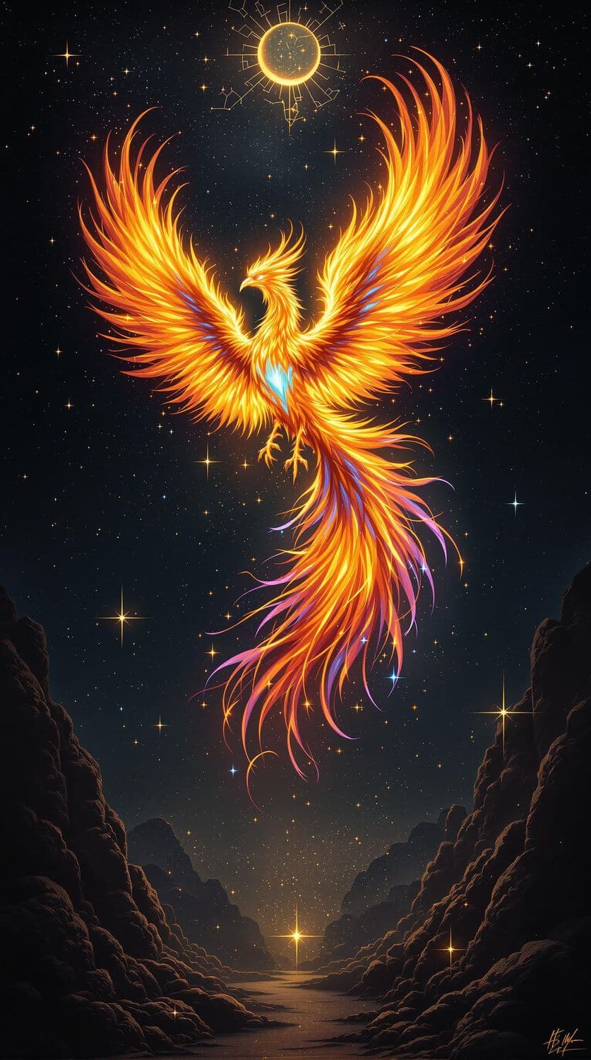 Celestial Phoenix in Flight