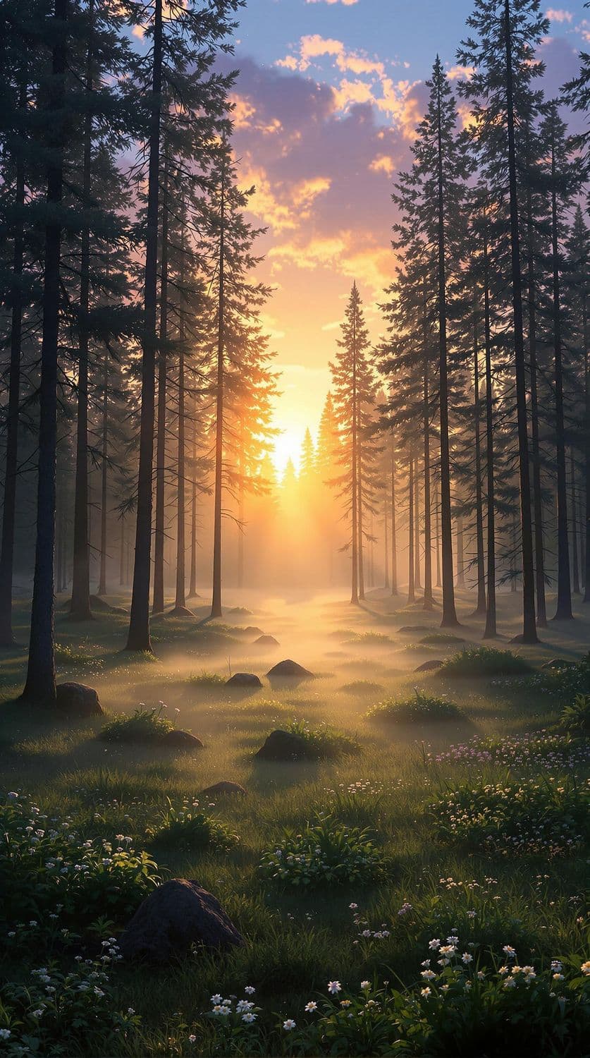 Sunset in a Forest Clearing